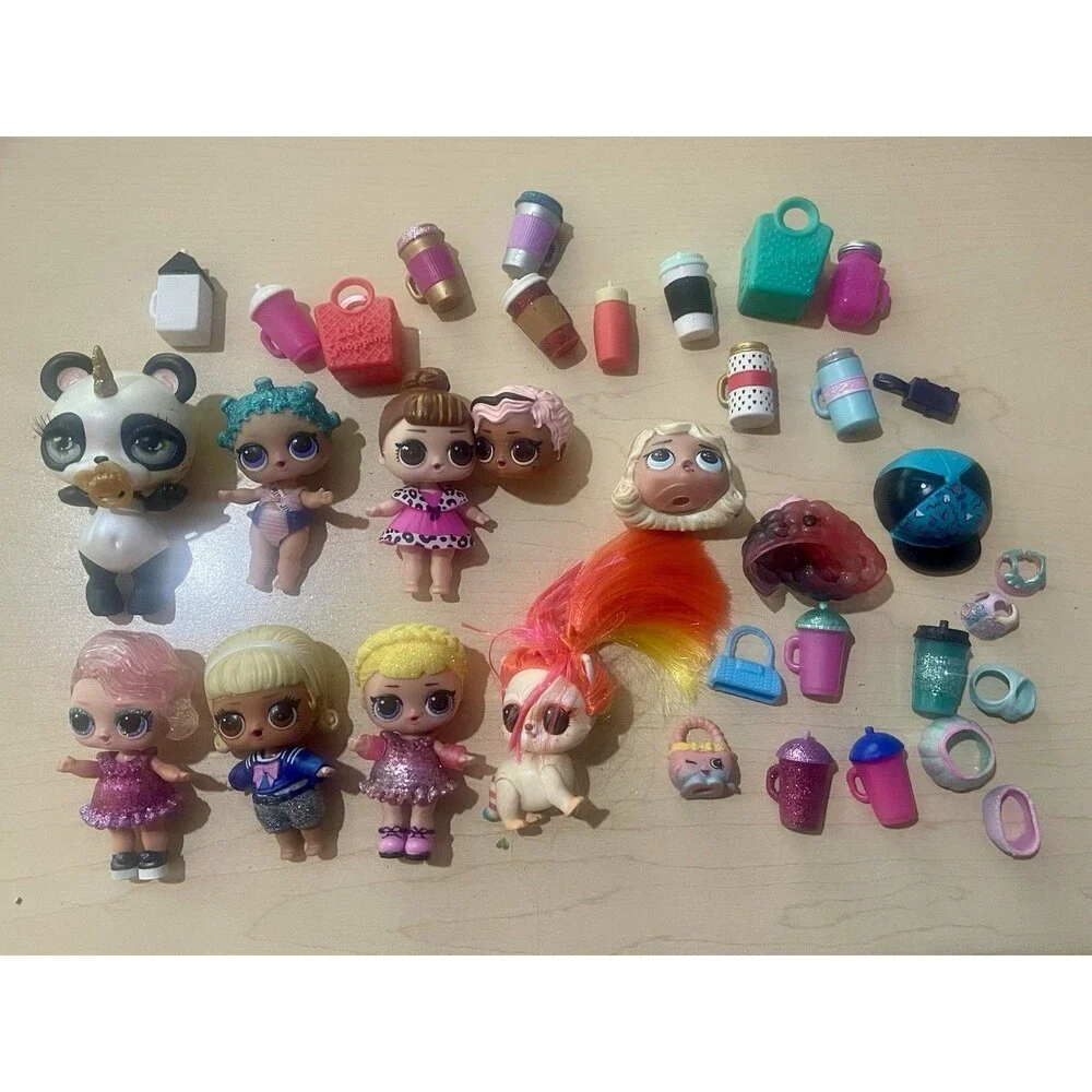 Lot of 5 LOL Dolls, 1 Pet & Accessories Poopsie Sparkly Critters BAMBOO Panda